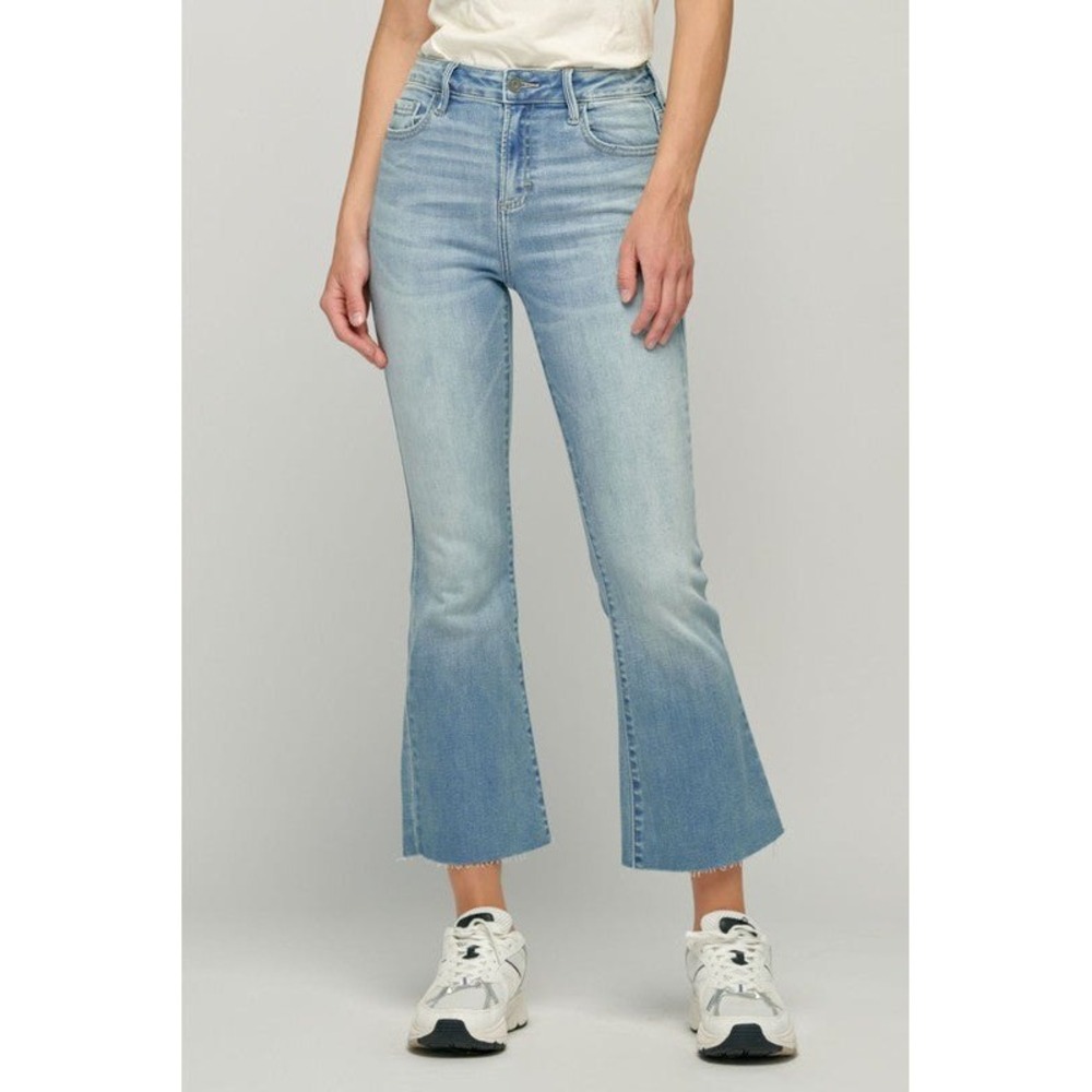 Hidden Happi Cropped Flare Jeans Womens 28 Light Wash Raw Hem